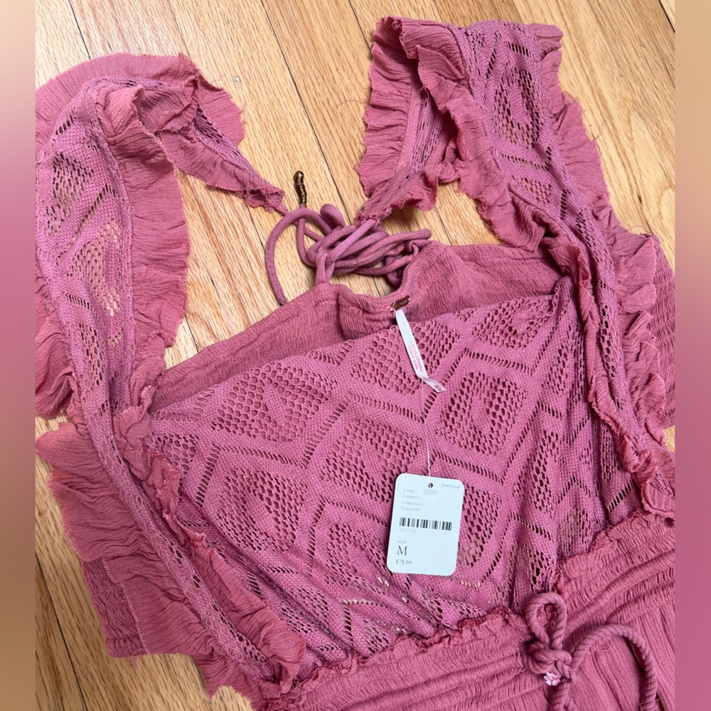 Free People Mauve Boho Lace Open Back Mini Dress - Picture 5 of 5